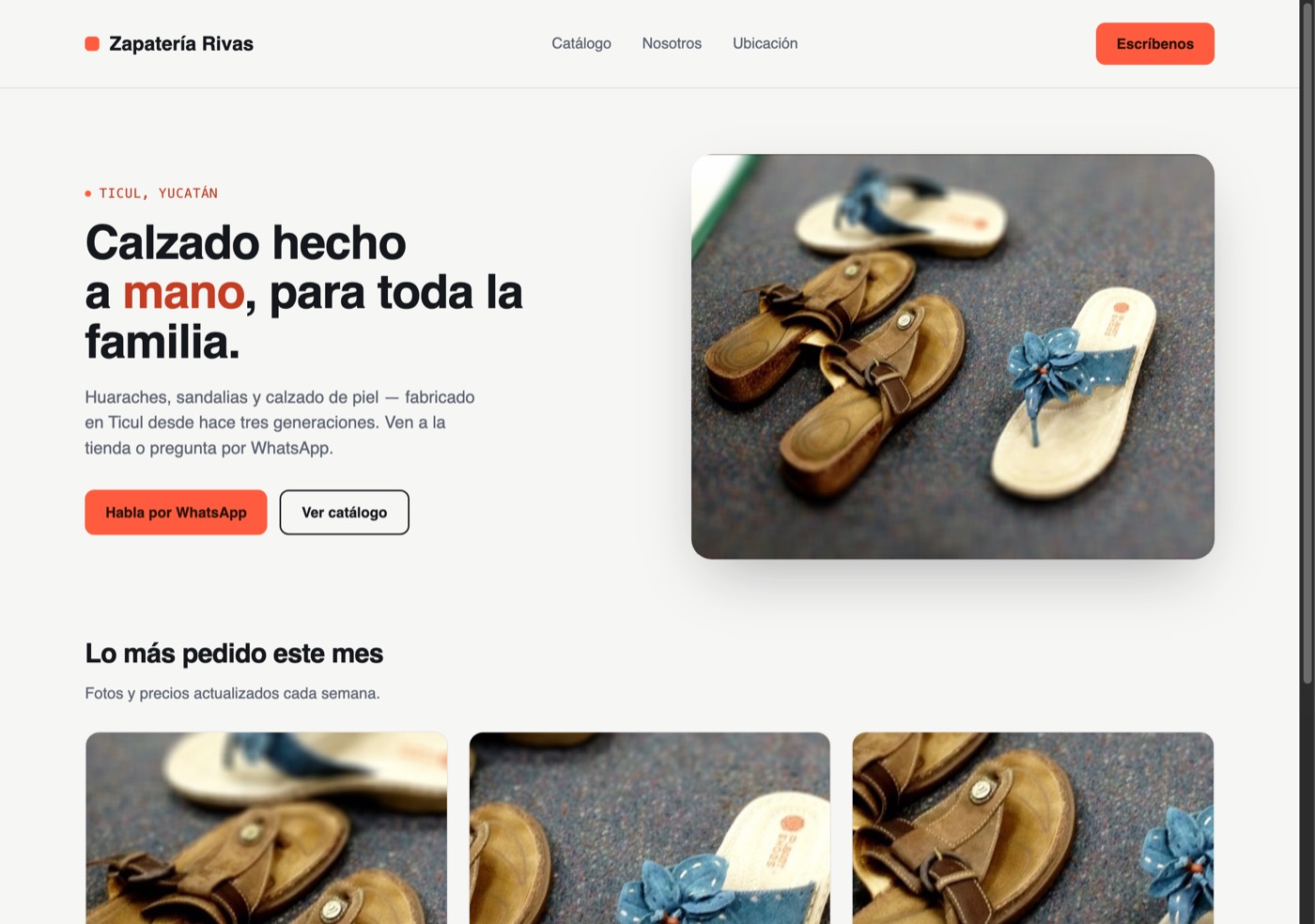 Vista de ejemplo: homepage de una zapatería con catálogo de calzado